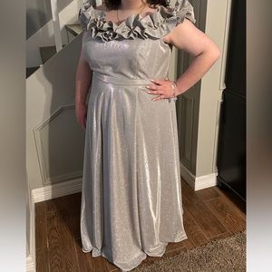 Prom, plus size. Silver maxi. Worn once.